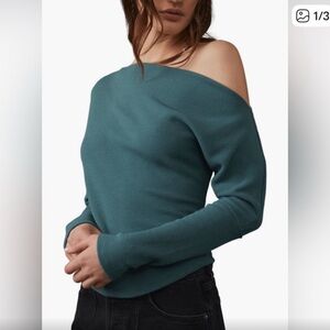 We The Free Teal Off-Shoulder Sweater